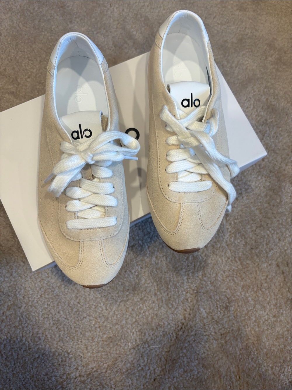 ALO Yoga Beige Suede Low-Top Lace-Up Sneakers